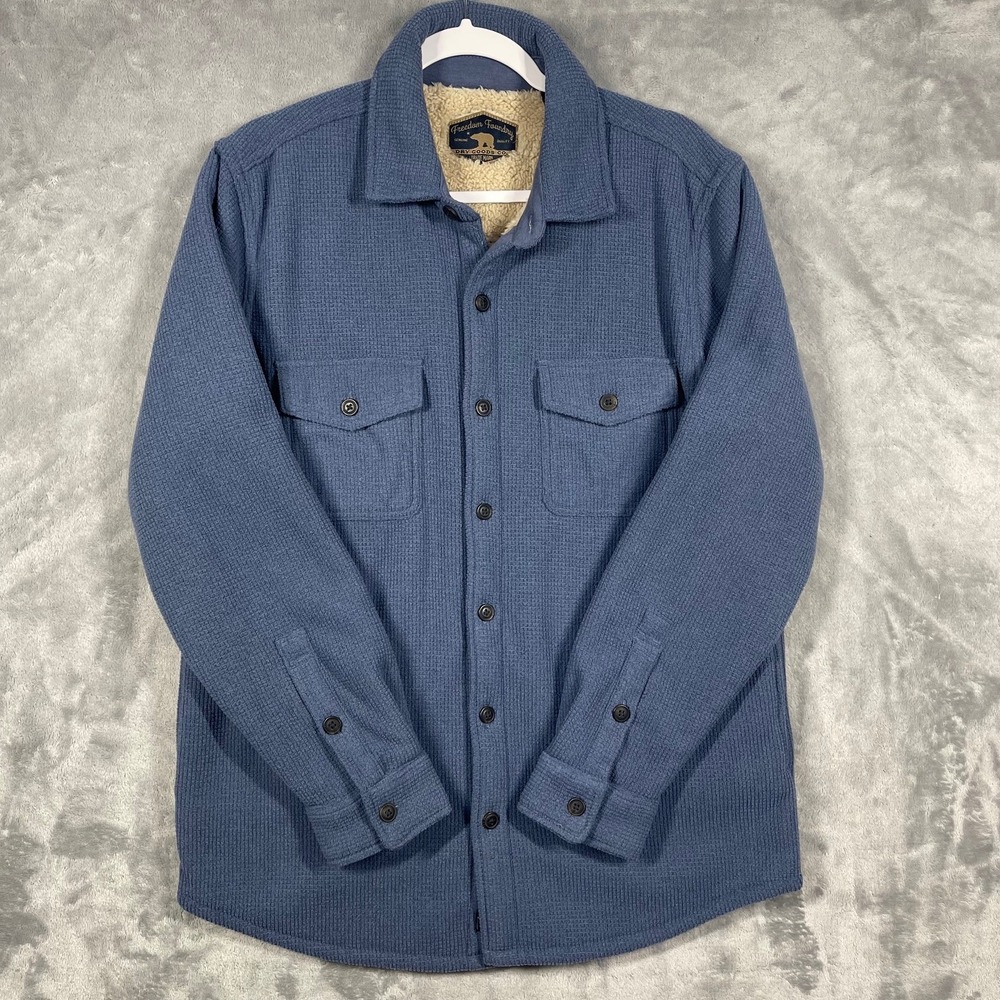 Freedom Foundry Sherpa Lined Waffle Knit Shirt‎ Jacket Blue Mens Medium Shacket